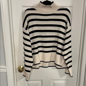 H&M Black and Cream Striped Turtleneck Sweater